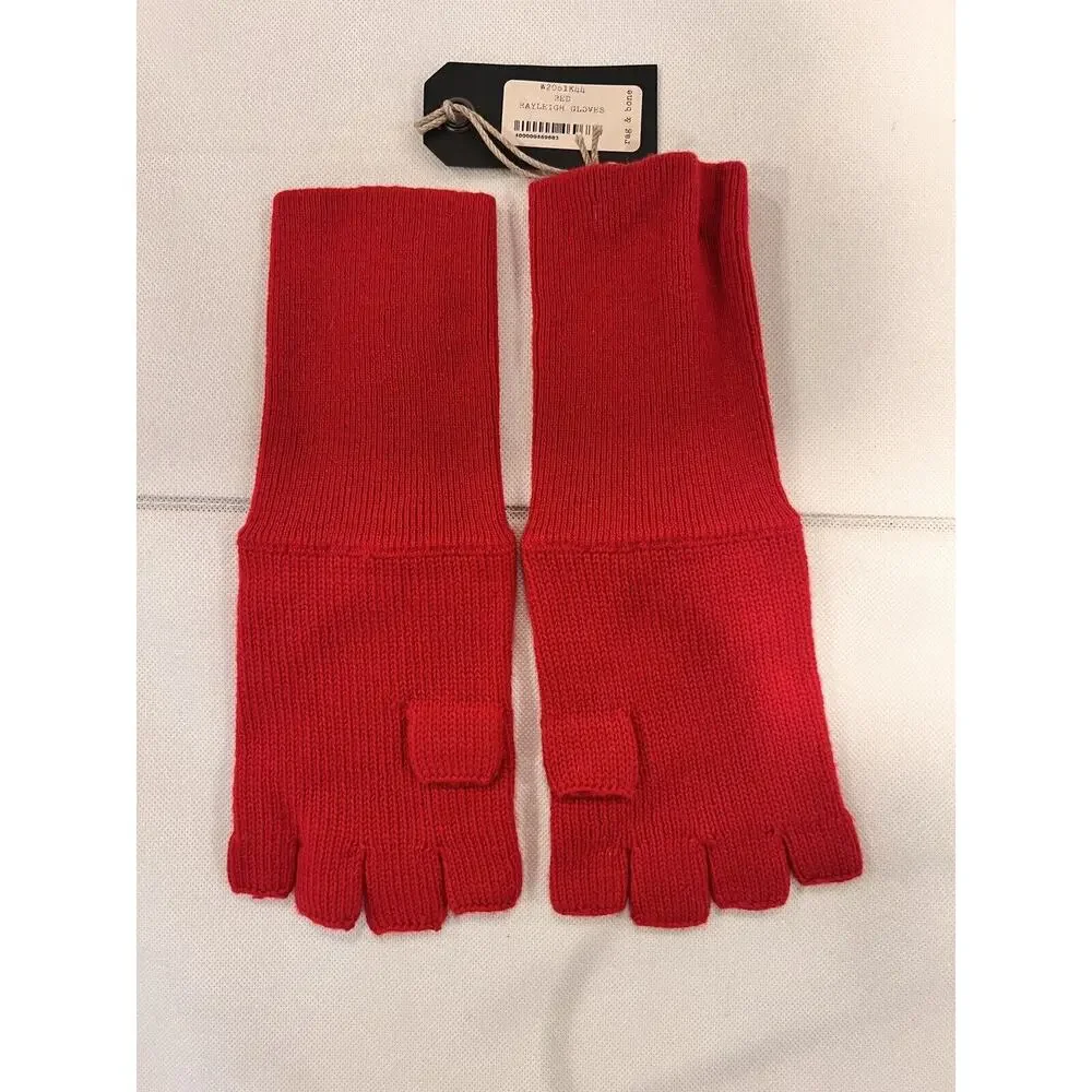 Rag & Bone Fingerless Gloves Red W/ Black Hook & Eye Panel 70% Wool 30% Cashmere